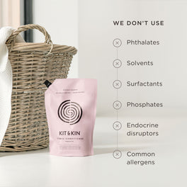 Non-toxic fabric conditioner free from phthalates, solvents, surfactants, phosphates, artificial fragrances, endocrine disruptors, and common allergens