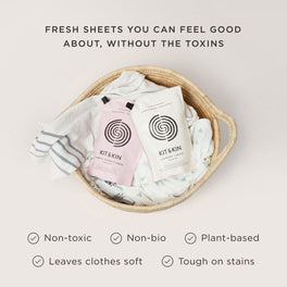 Kit & Kin non-toxic laundry bundle made with plant-based ingredients, tough on stains, leaves fabrics soft and fresh, safe for sensitive skin