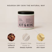 Kit & Kin natural hypoallergenic body butter with organic shea butter, rosehip oil and jojoba oil for nourishing and softening skin
