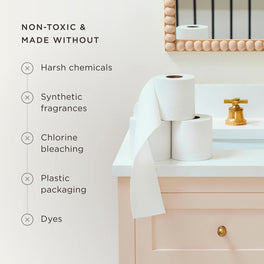 Non-toxic toilet roll made without harsh chemicals, artificial fragrances, chlorine bleaching or plastic packaging
