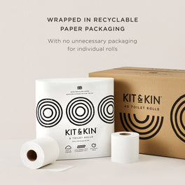Kit & Kin recycled toilet roll in plastic-free paper packaging, eco-friendly alternative to conventional toilet paper